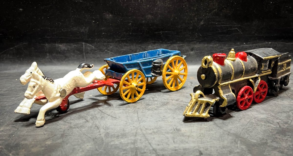 Cast Iron Train and Horse Wagon Toys