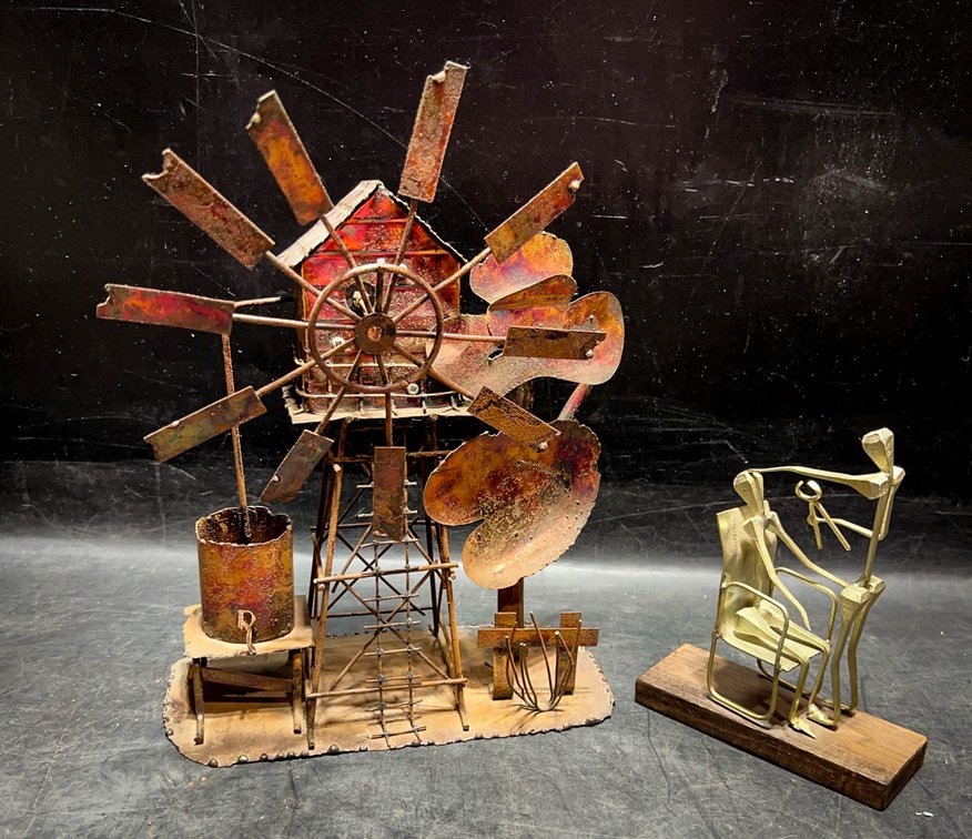 Metal Folk Art Windmill and Sculpture