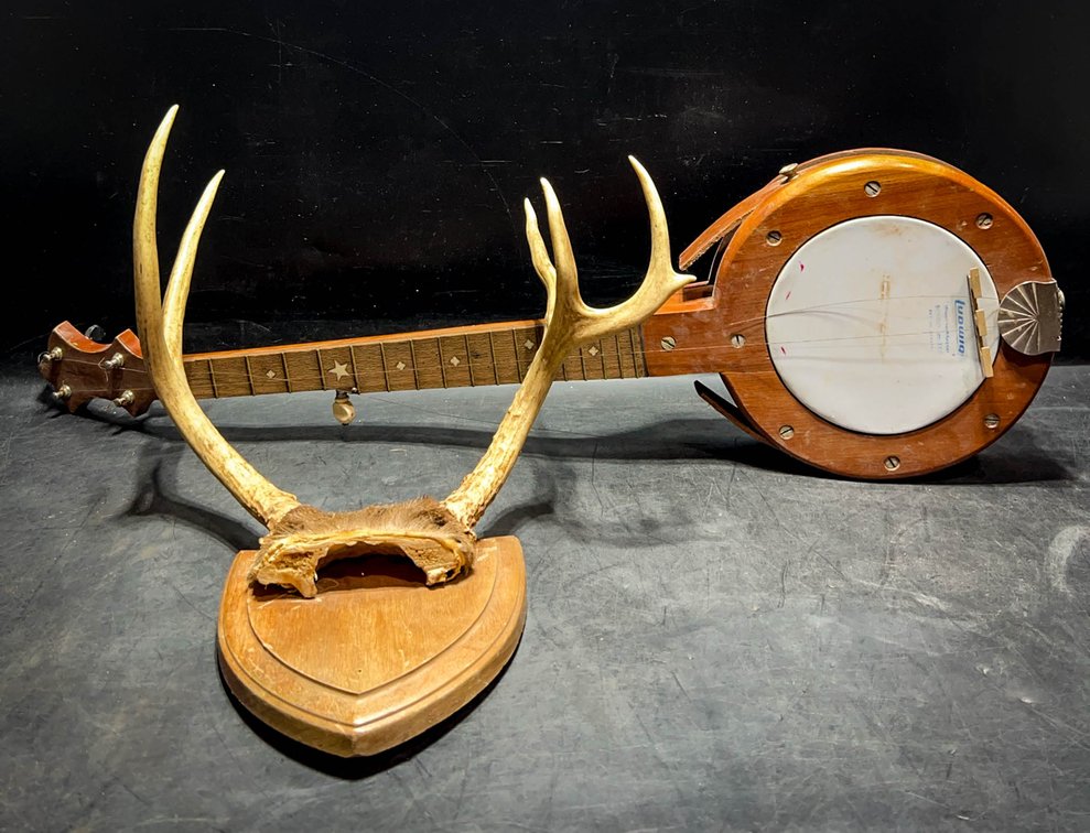 Custom Folk Banjo with Mounted Deer Antlers