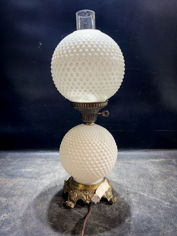 White Milk Glass Hobnail Hurricane Lamp