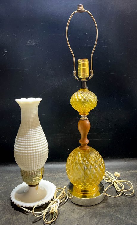 Glass Table Lamps, Hobnail and Amber