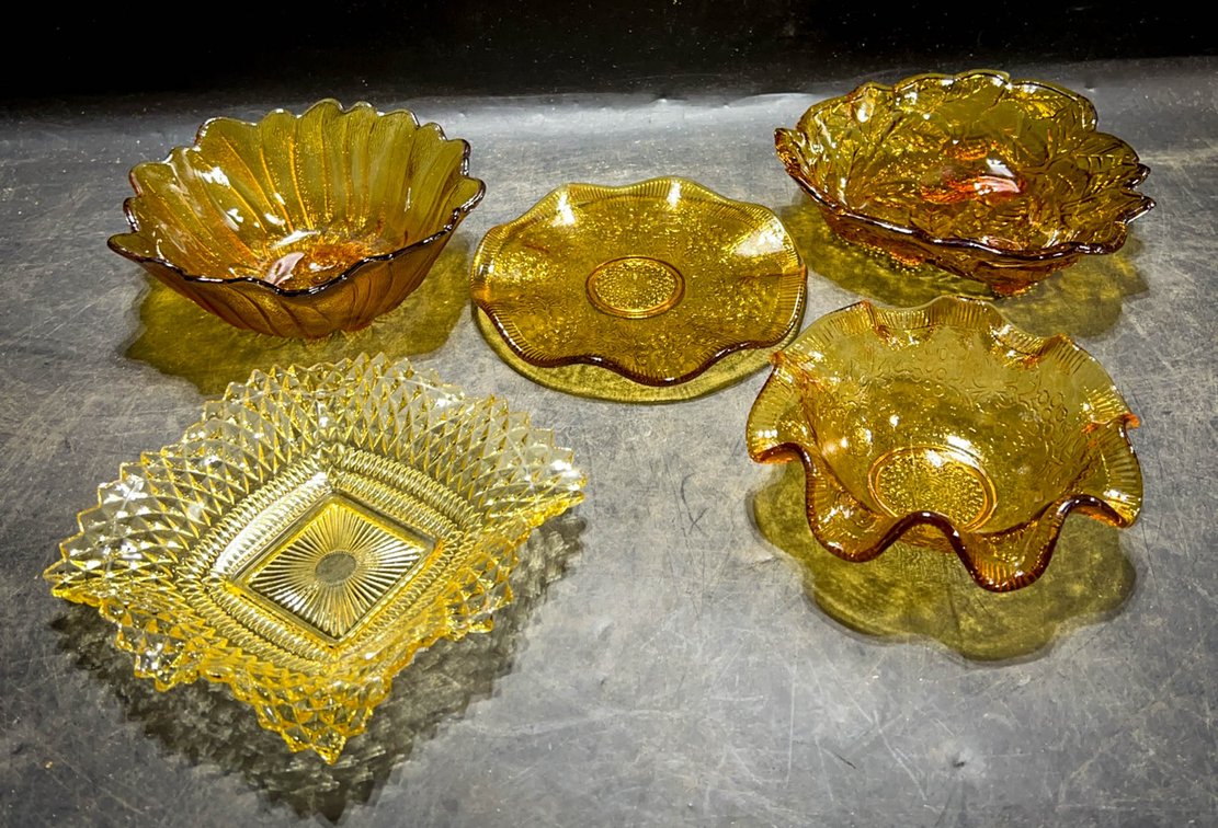 Amber Pressed Glass Bowl Assortment, 5 Pieces