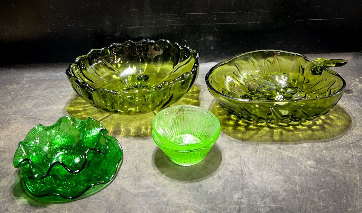 Green Pressed Glass Bowls and Dishes