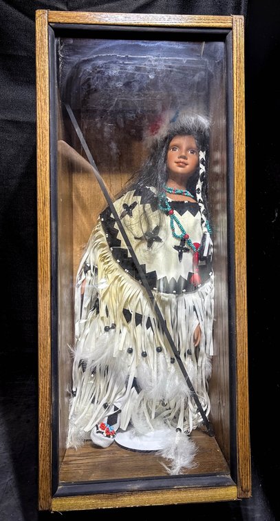Porcelain Native American Doll in Display Box