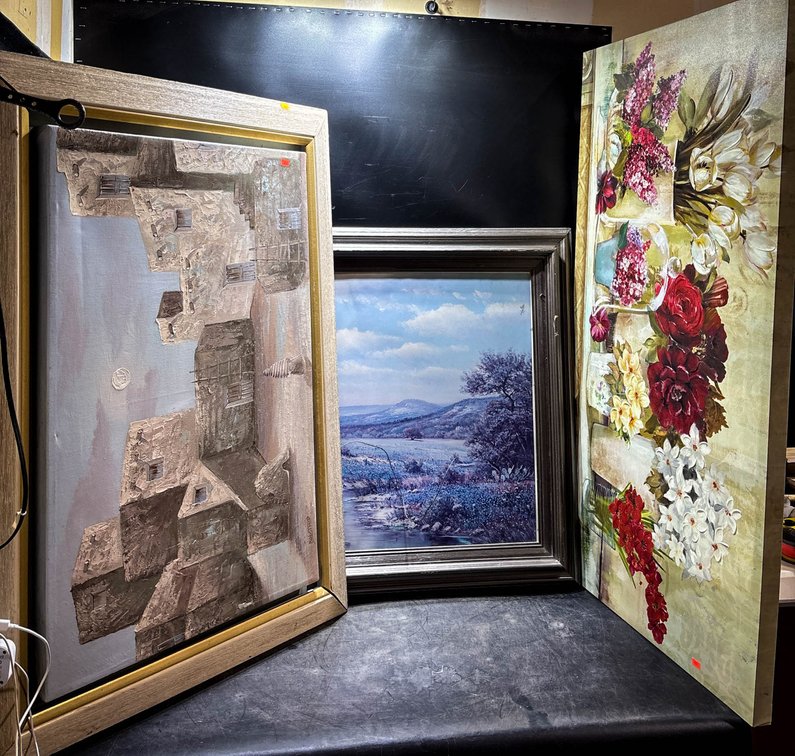 Three Framed Artworks, Largest 48 in.