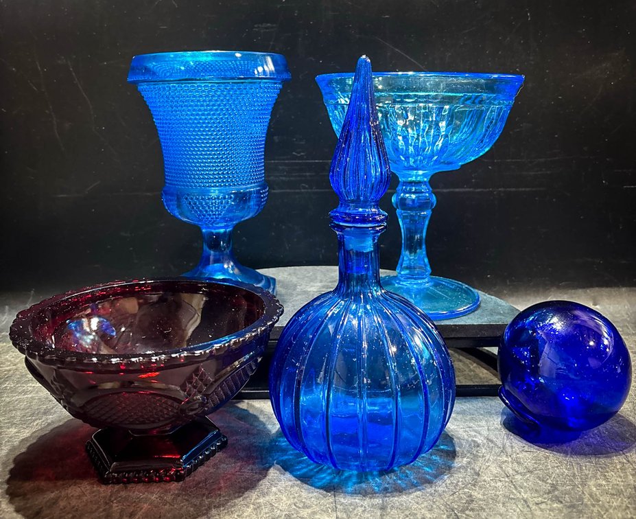 Blue and Red Pressed Glassware