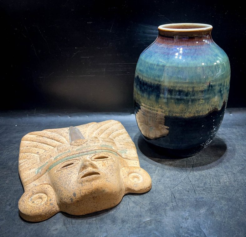 Ceramic Vase and Terracotta Face Mask