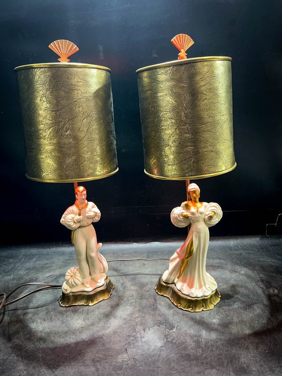 Ceramic Figural Lamps with Gold Accc
