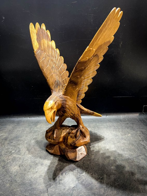 Hand-Carved Wooden Eagle Sculpture