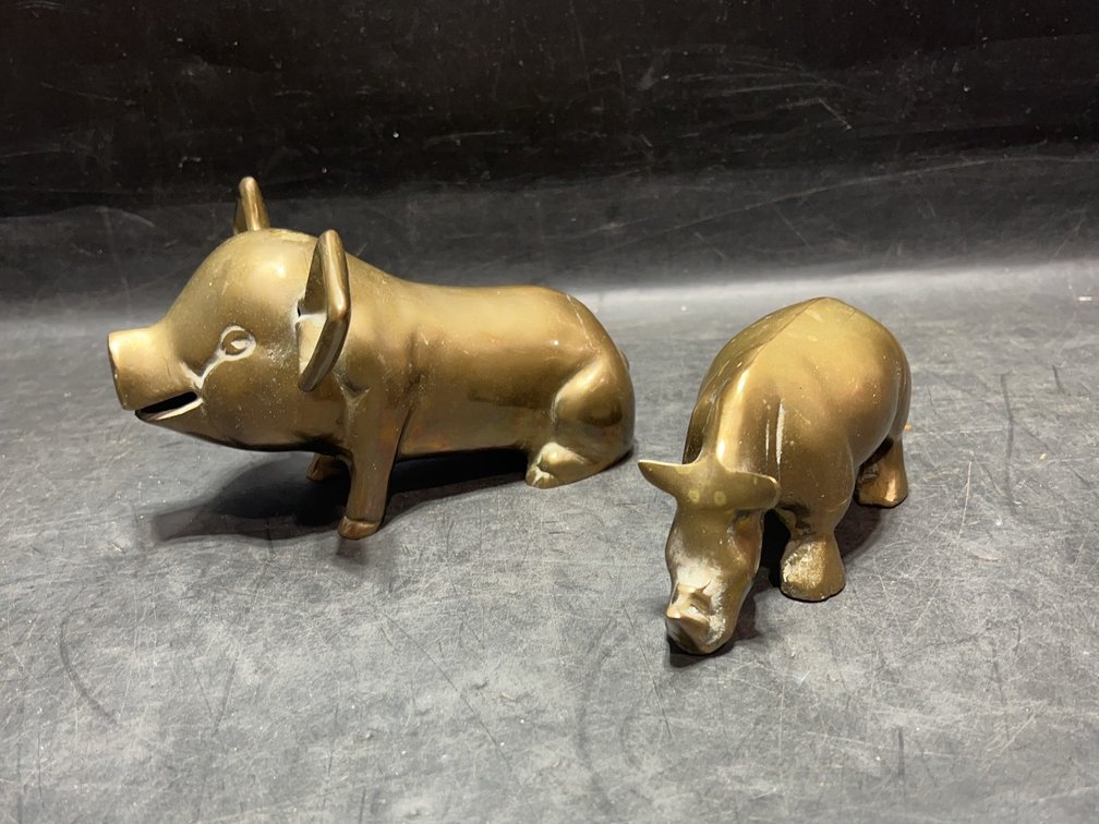Brass Animal Figurines: Pig and Rhino