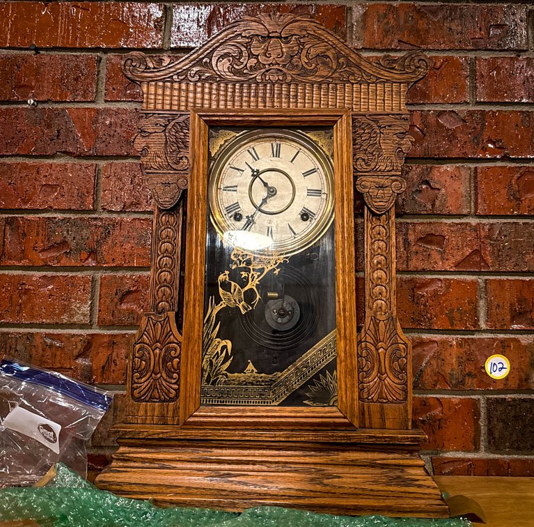 Wood Mantel Clock with Ornate Carving