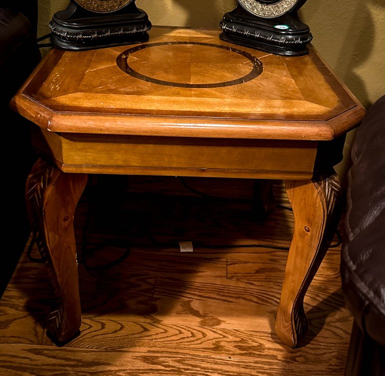Square Wood Side Table With Inlaid Top