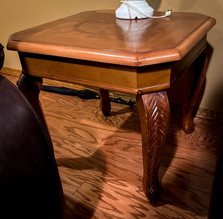 Wood Hexagonal Side Table with Carved Legs