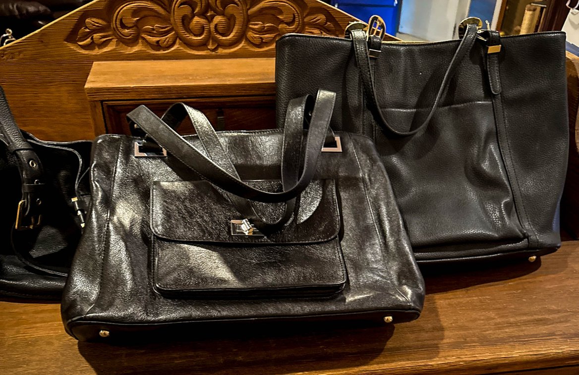 Three Black Leather Designer Handbags