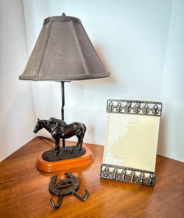 Equestrian Table Lamp, Frame, and Horseshoe H