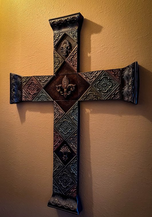 39"x28" Decorative Metal Wall Cross With Fleur-De-Lis
