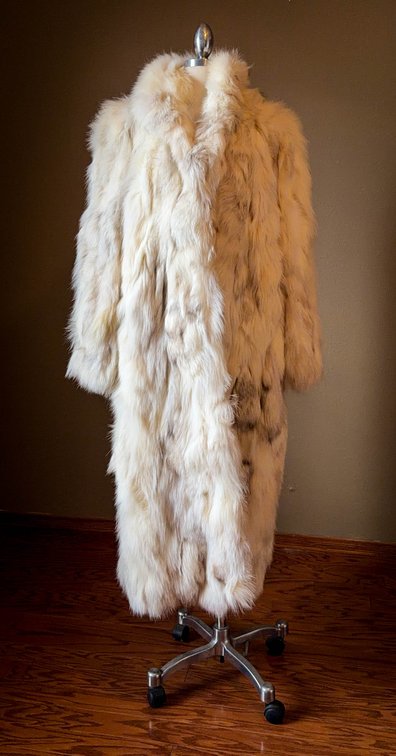 Full-Length White Fur Coat with Satin Lining