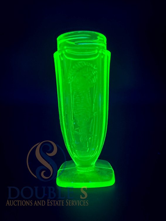 Uranium Glass Trilobite Motif Dispenser 3 Inch