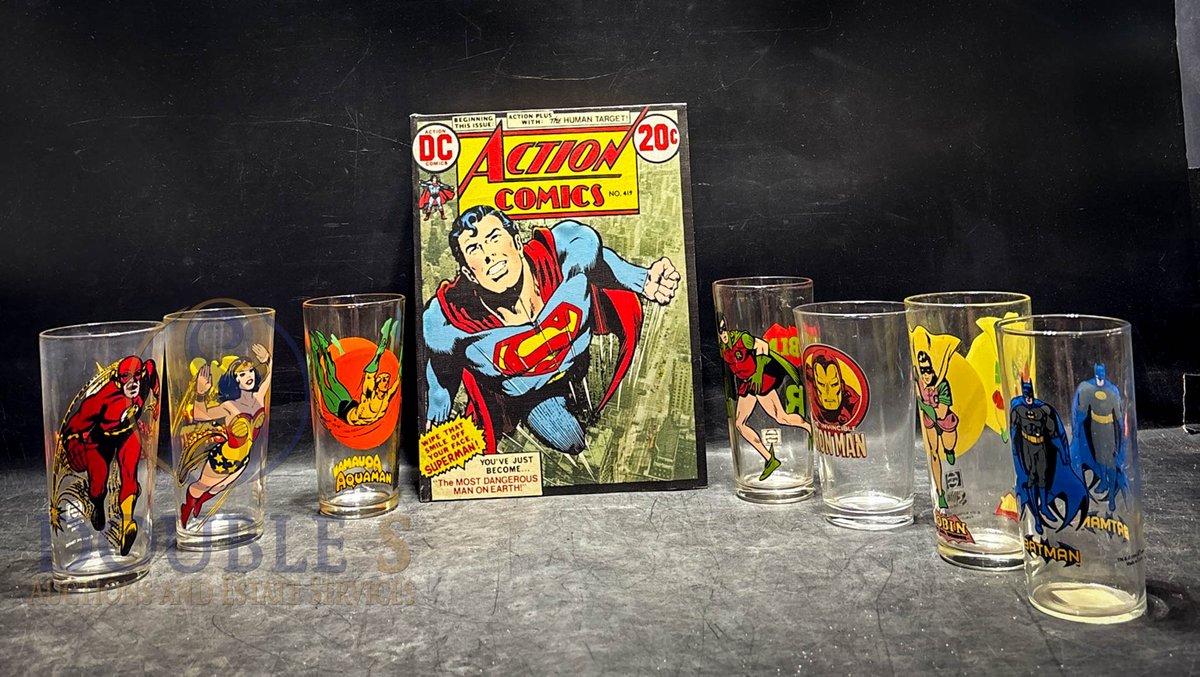 6 Superhero Glasses and DC Comics Box