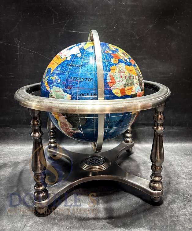 Real Stone Desktop Globe with Metal Stand