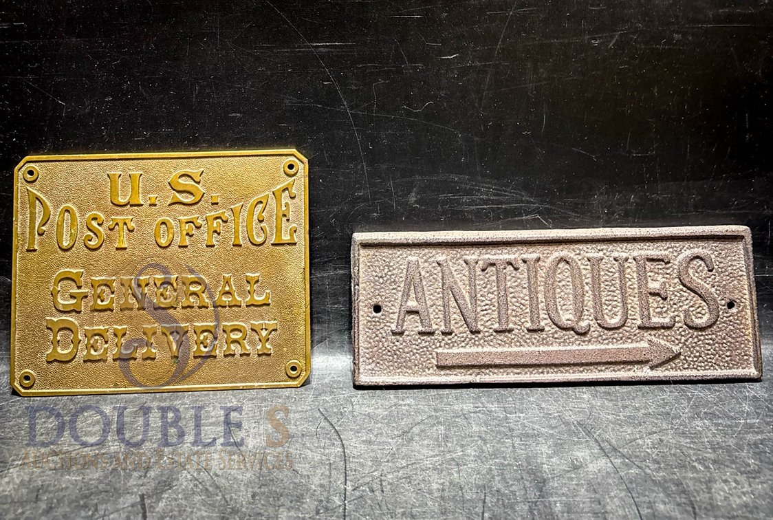 Cast Metal Sign Plaques: Post Office and Antique