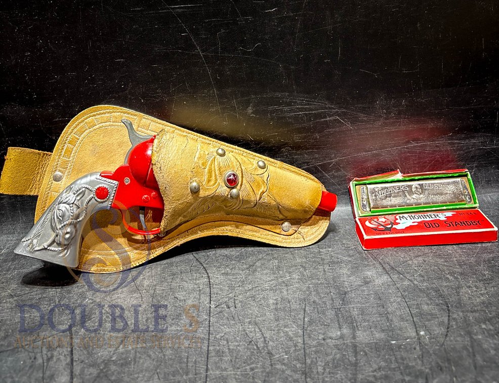 Toy Cap Gun with Holster and M. Hohner Harmonica