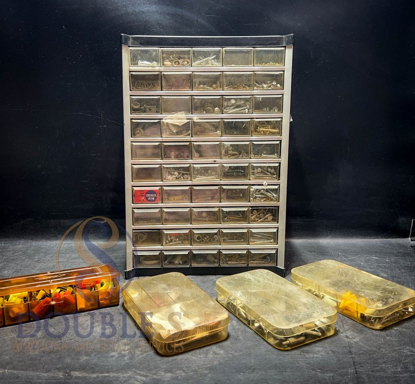 Metal Hardware Organizer With Contents