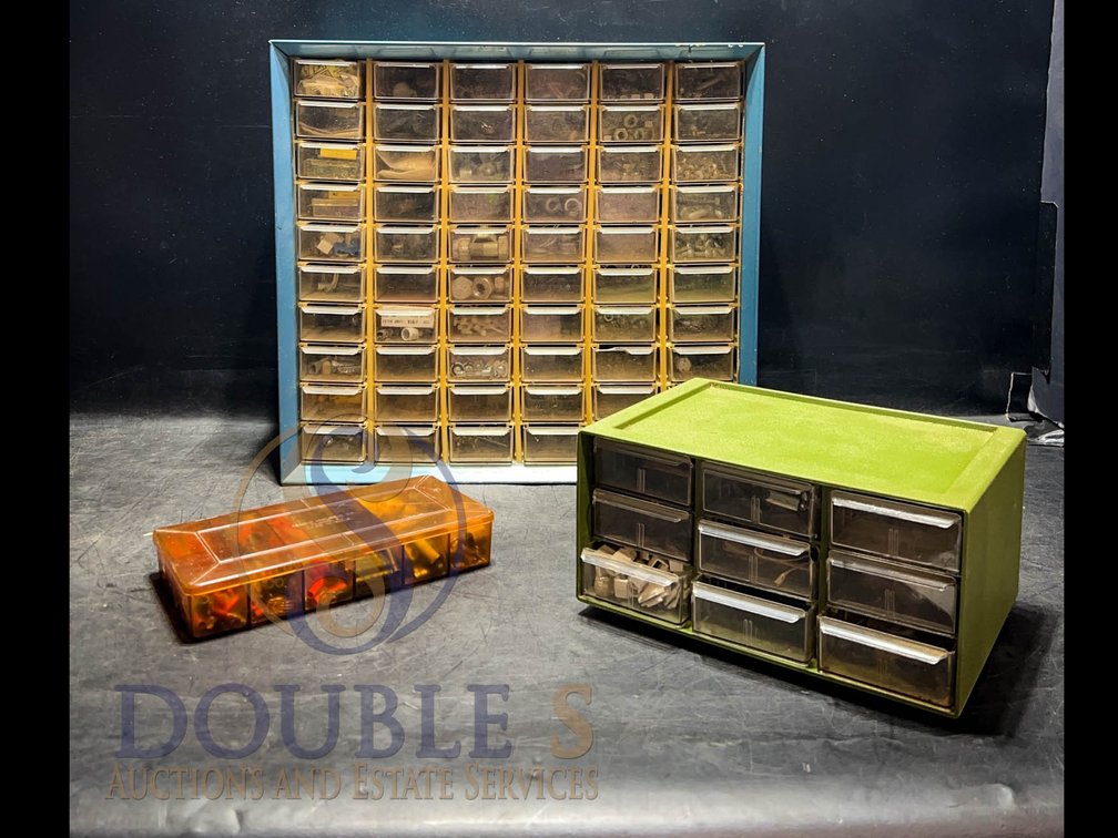 Three Parts Storage Cabinets With Contents