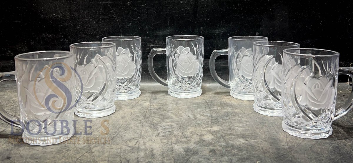7 Crystal Glass Beer Mugs with Etched