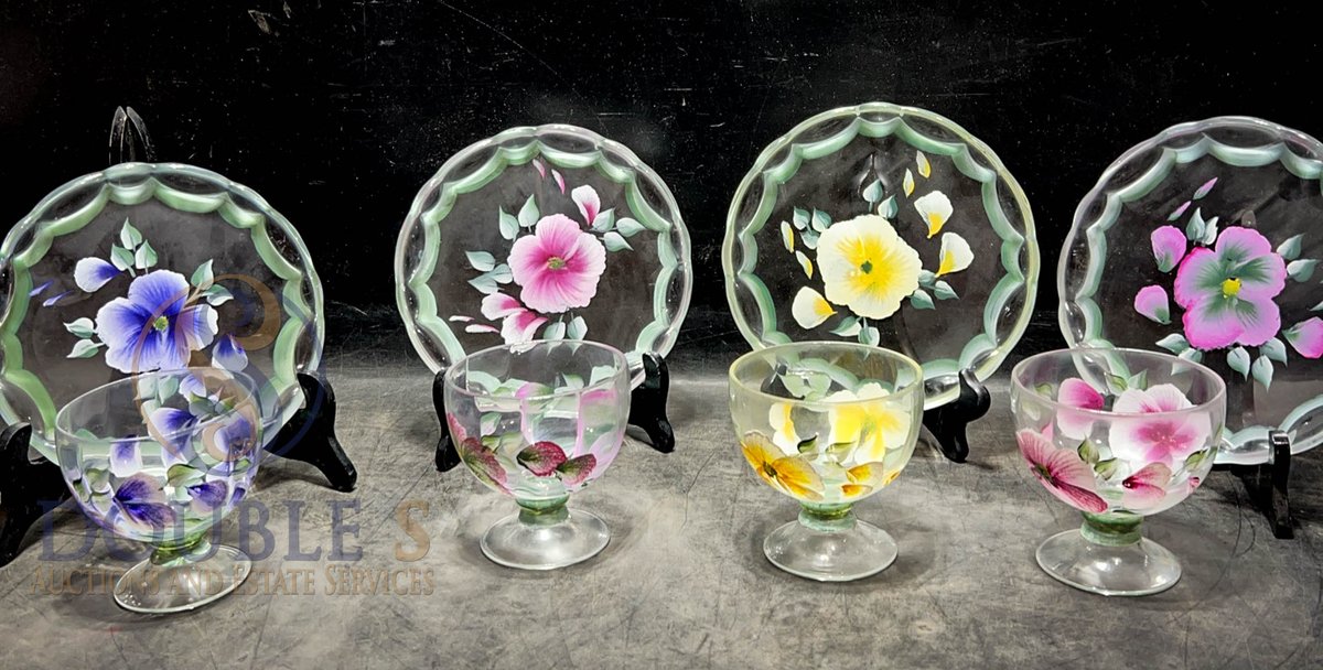 Hand-Painted Floral Glass Dessert Sets