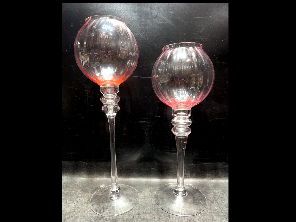 Tall Pink-Rimmed Glass Goblets