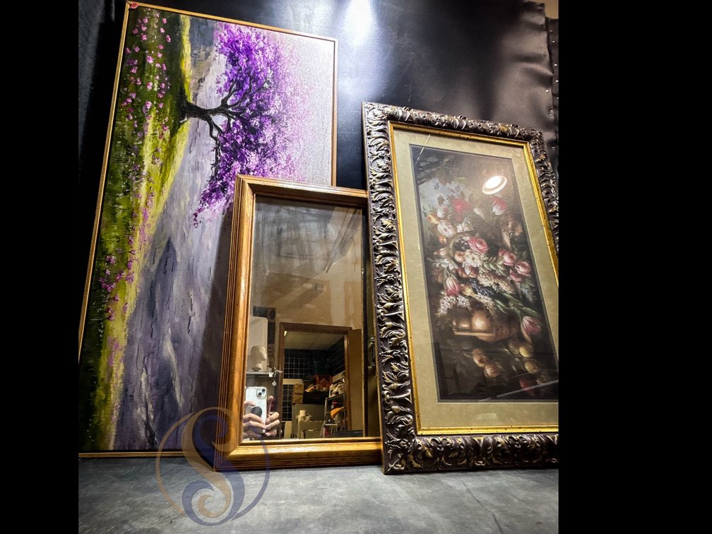 Framed Mirror and Two Framed Prints