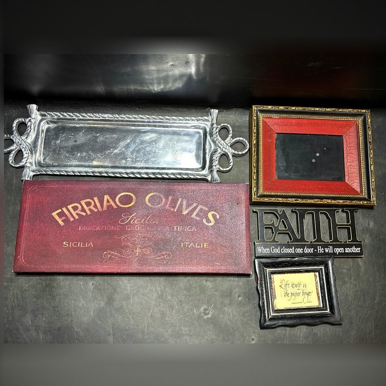 Home Decor Lot with Metal Tray and Frames