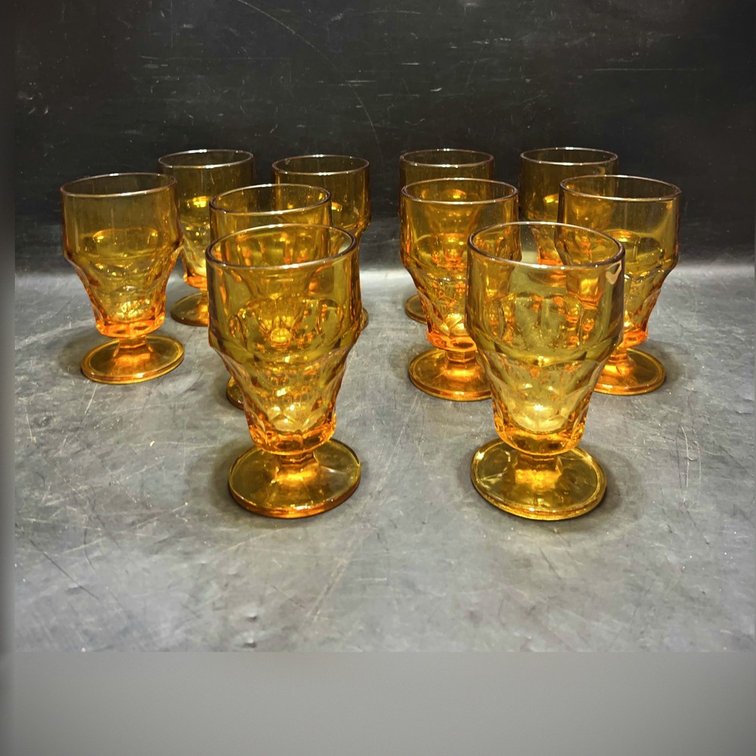 10 Amber Glass Footed Goblets