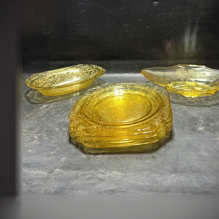 Yellow Depression Glass Plates and Bowls Set