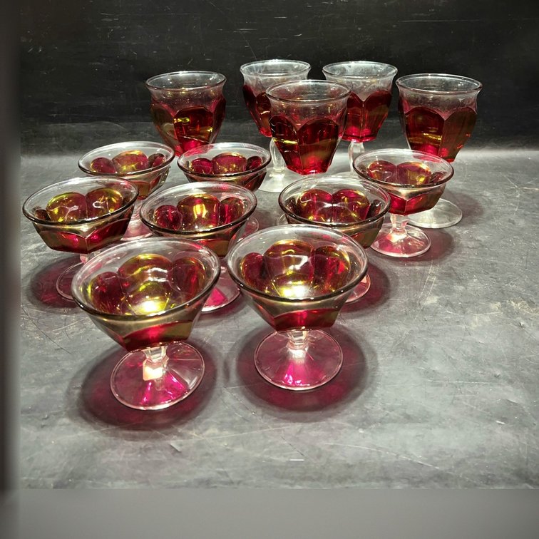 13 Ruby Red Glasses and Sherbets