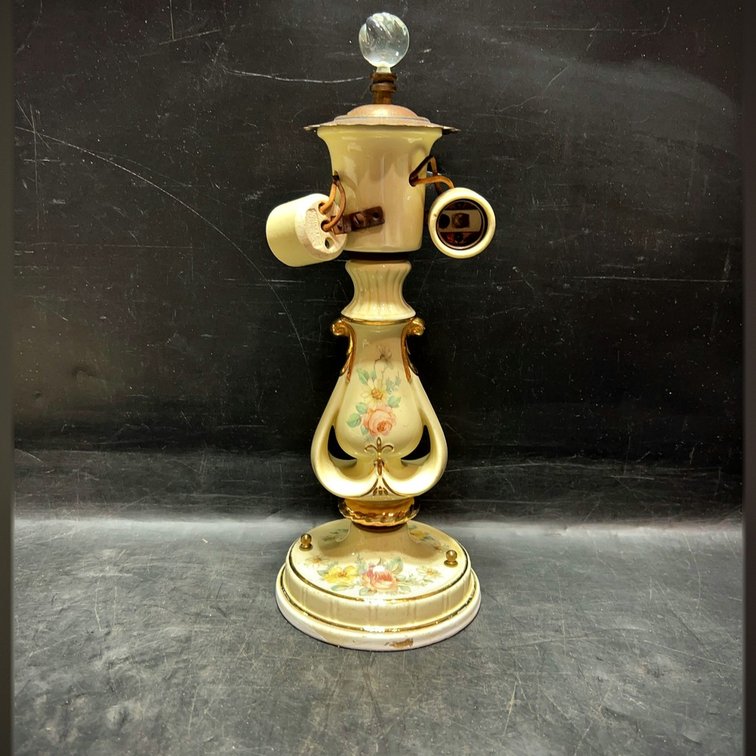 Hand-Painted Porcelain Lamp Base with Floral Design