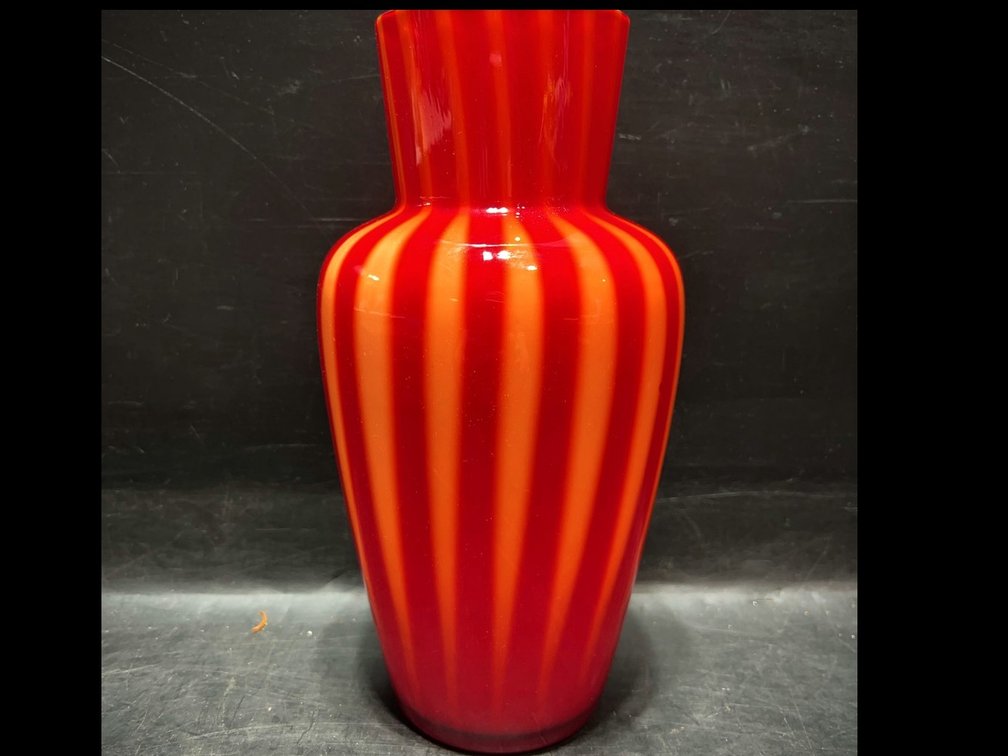 Red and Orange Striped Art Glass Vase