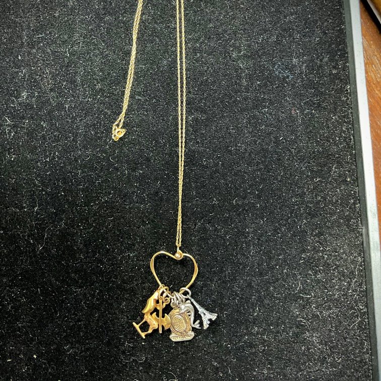 14K Gold Necklace with Gold and Sterling Charms