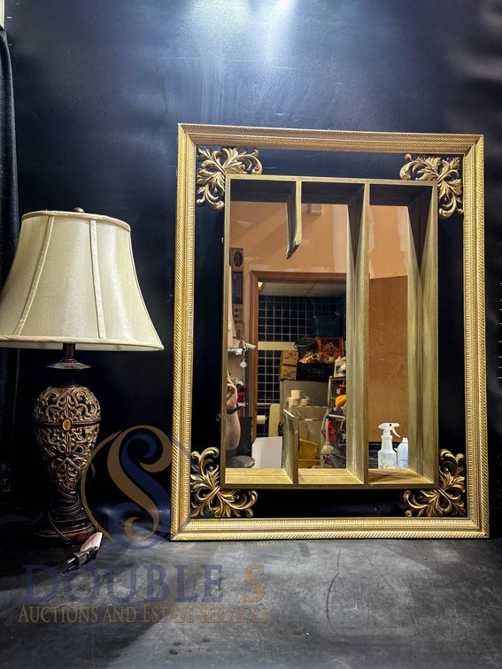 Table Lamp with Ornate Base and Mirror Shadow Box
