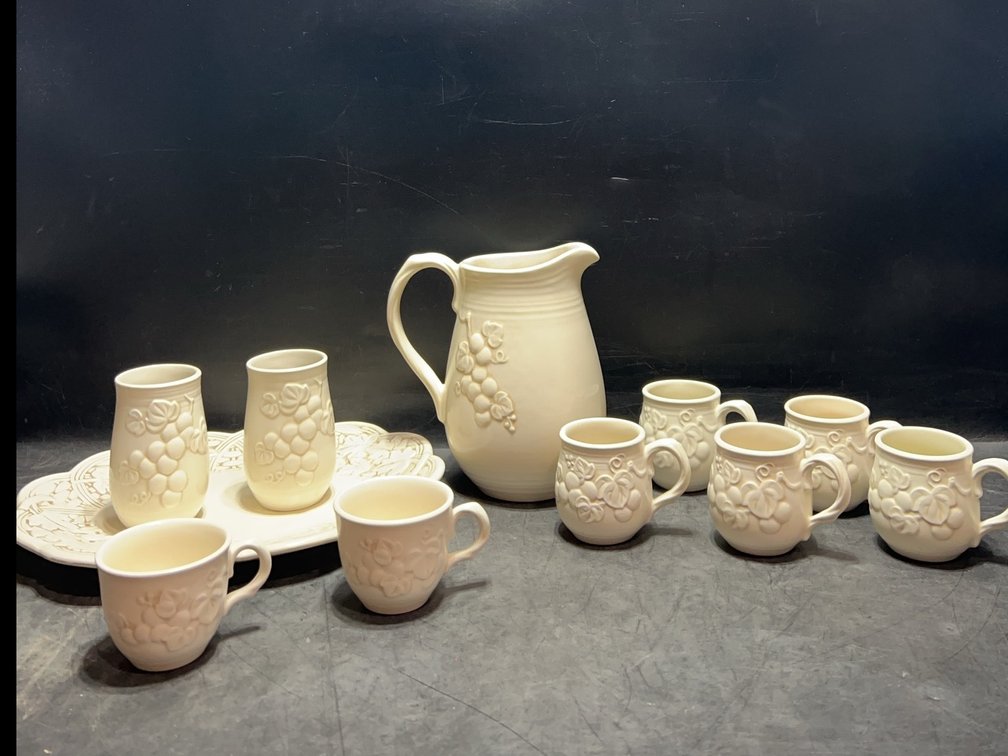 Embossed Ceramic Pitcher Set with Cups and serving tray