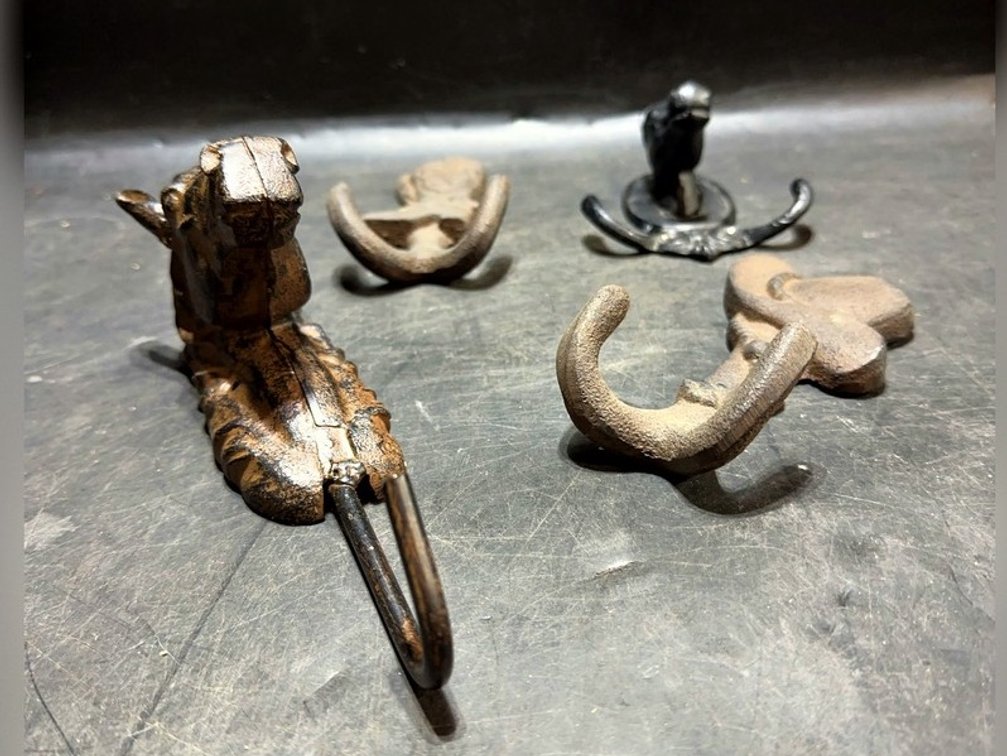 4 Cast Iron Wall Hooks Assorted Designs