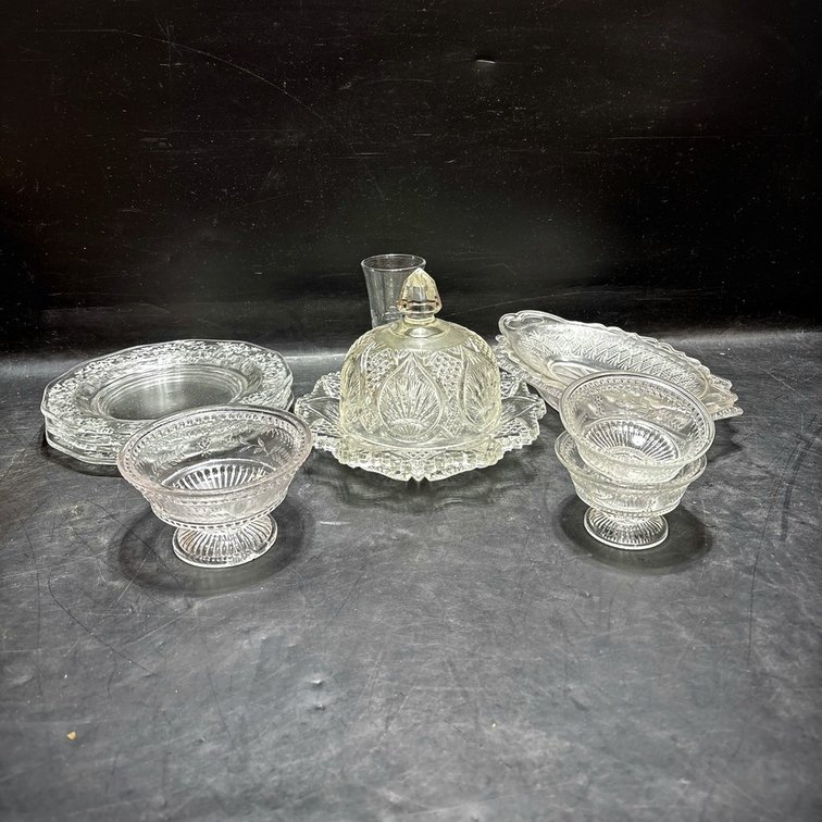 Pressed Clear Glass Tableware Grouping