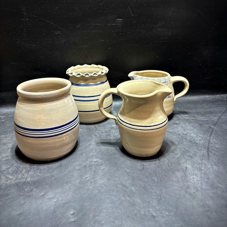 Southern Stoneware Blue Decorated Pottery Lot