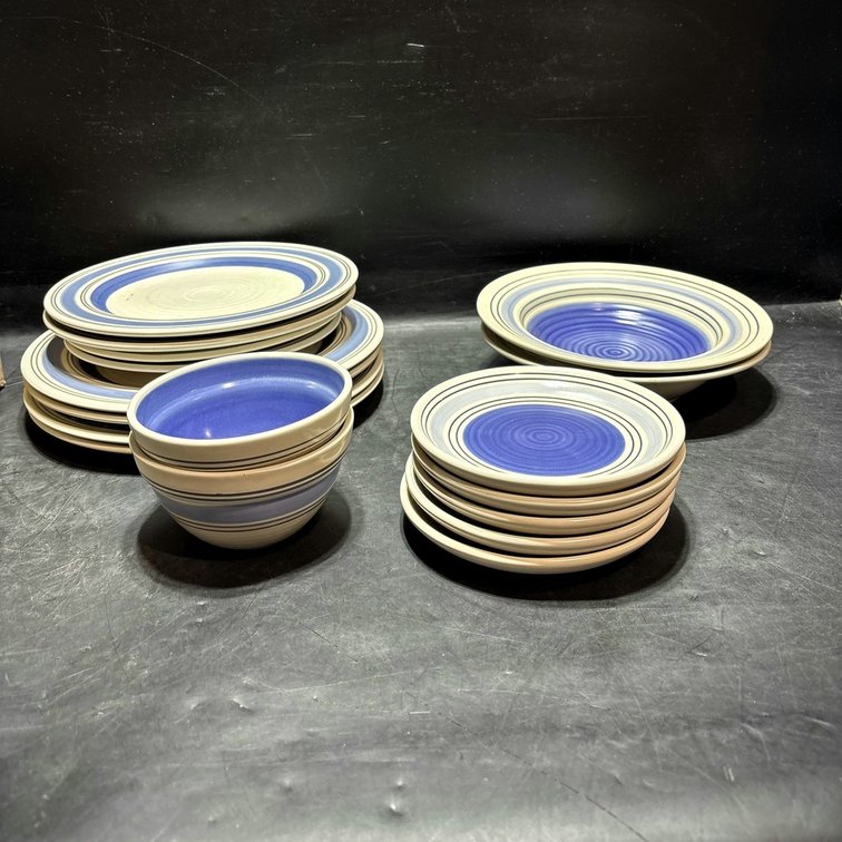 Stoneware Plates and Bowls, Blue Rings