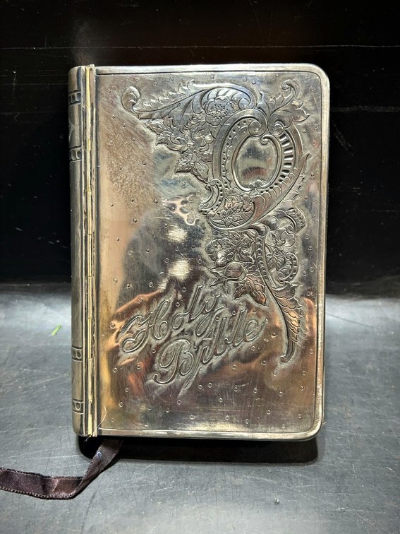 Silver-Plated Holy Bible with Ornate Cover