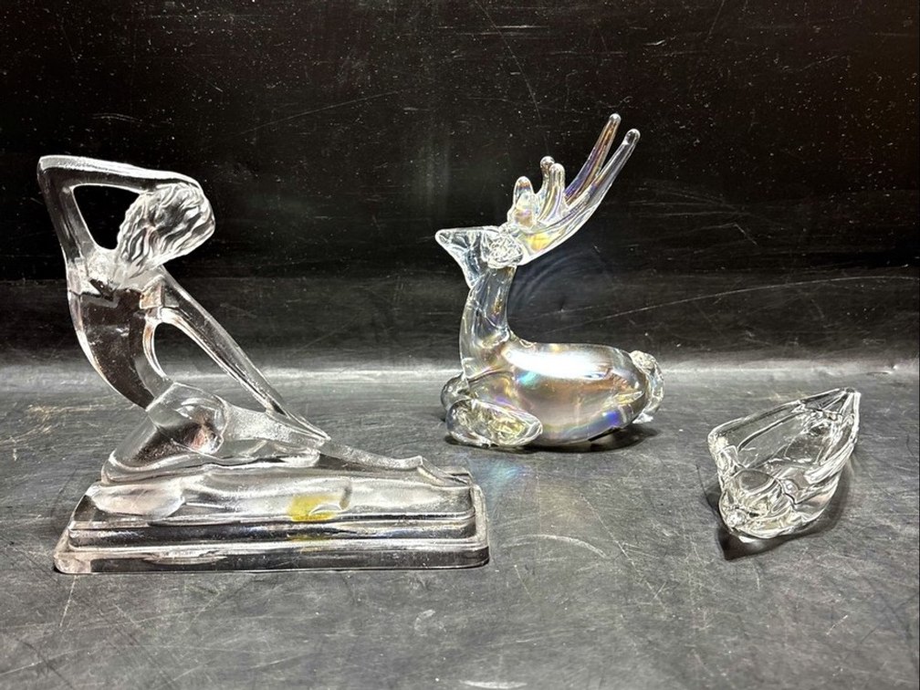 Glass Figurines: Woman, Deer, and Bird