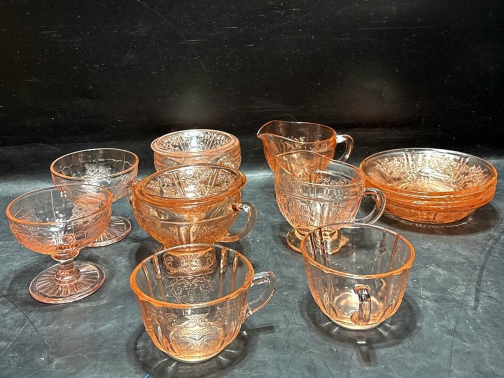 Pink Depression Glass Tableware Assortment