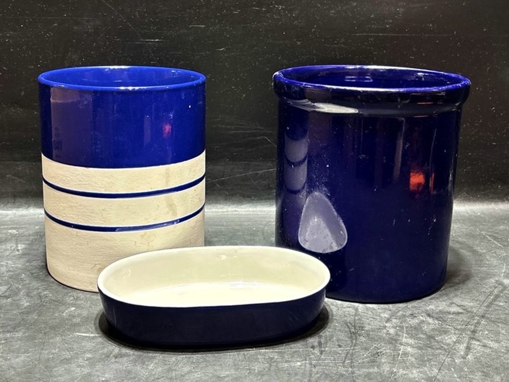 Three Blue and White Ceramic Pieces