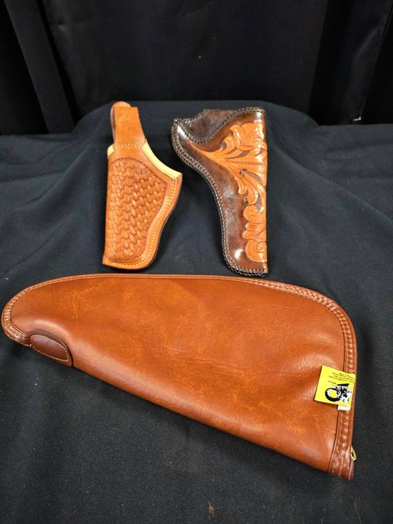 2 Leather Gun Holsters and Soft Case